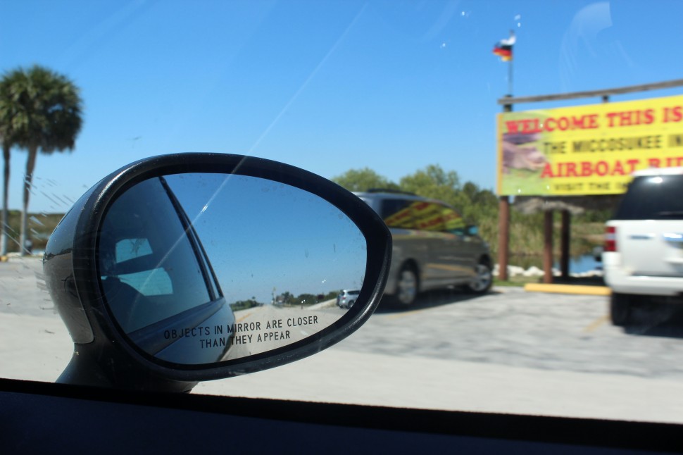 Rearview mirror on the Tamiami Trail