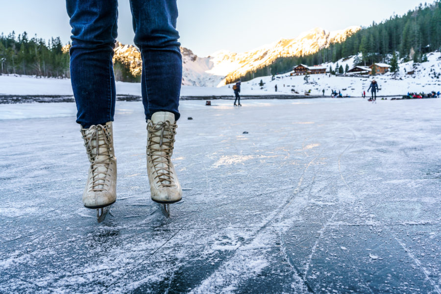 Ice skating on the frozen Oeschinensee