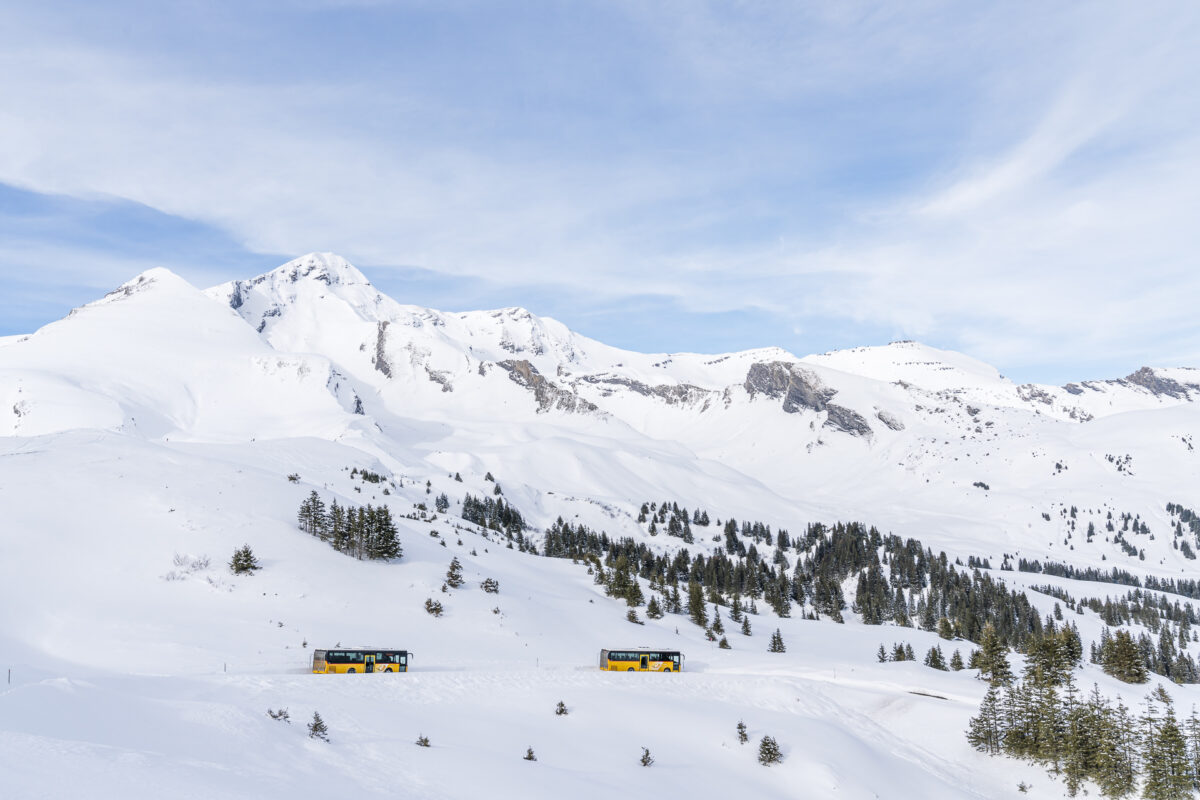 Postbuses descent Grosse Scheidegg Winter
