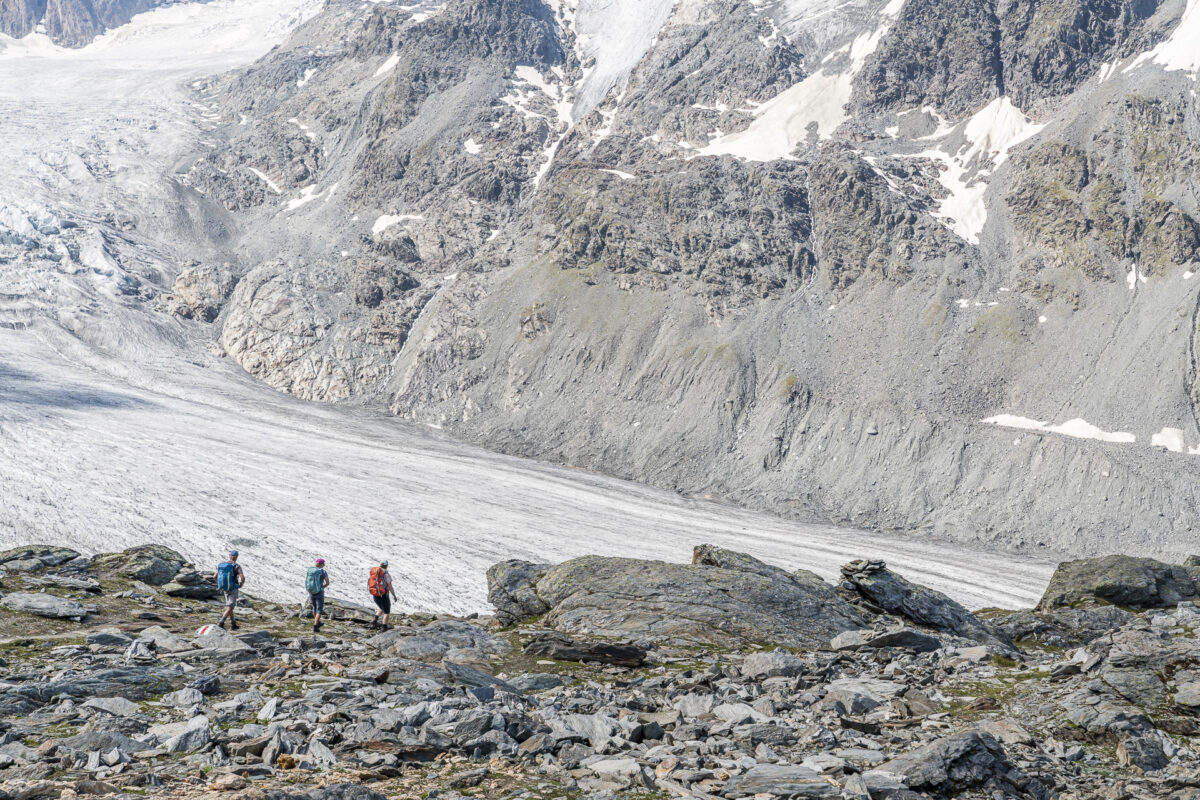 Hiking on the moraine of Glacier de Corbassiere