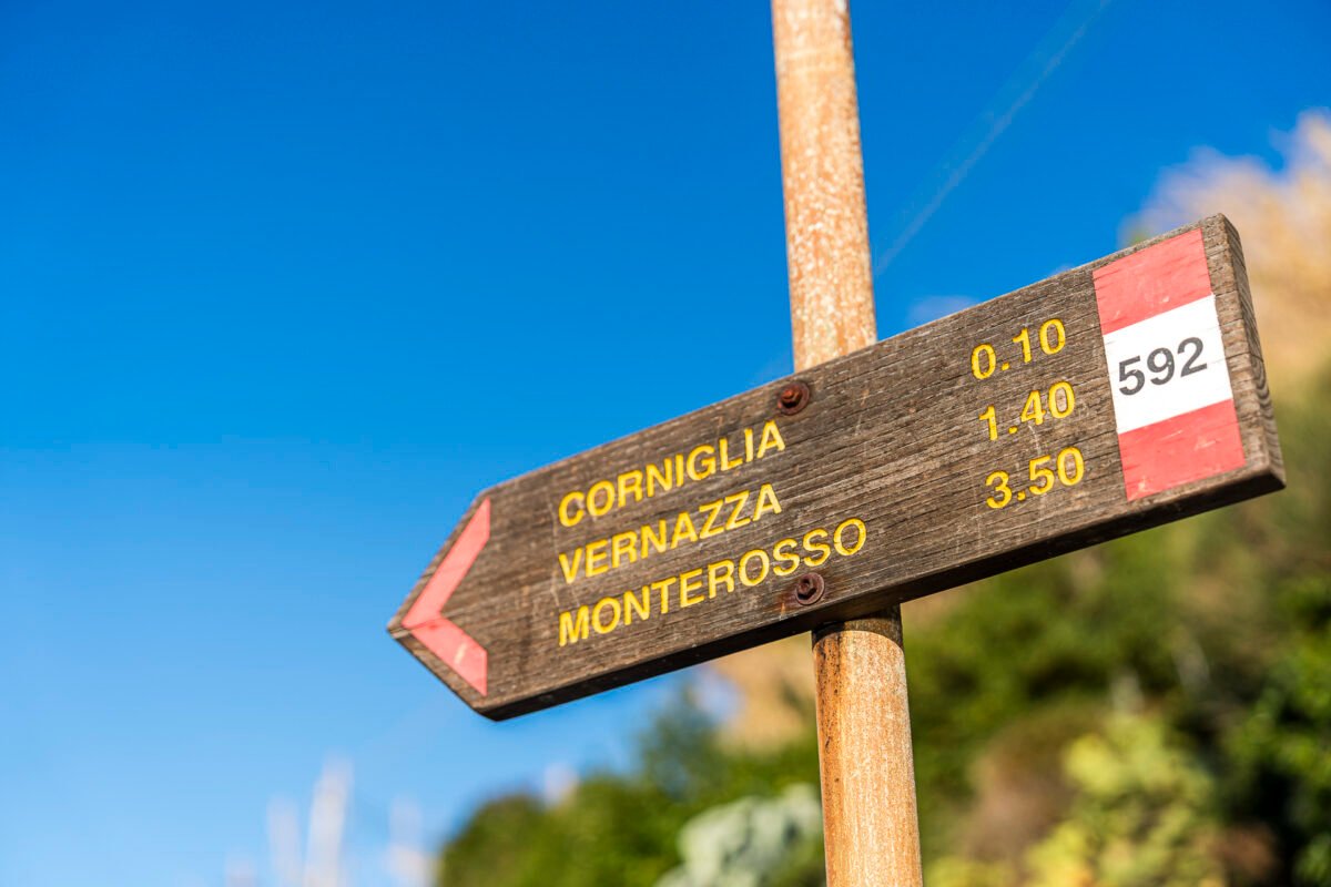 Signpost for the Cinque Terre coastal path