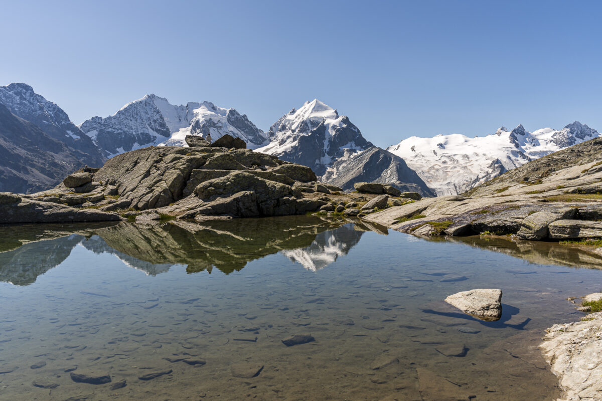 Mountain lake at Fuorcla Surlej