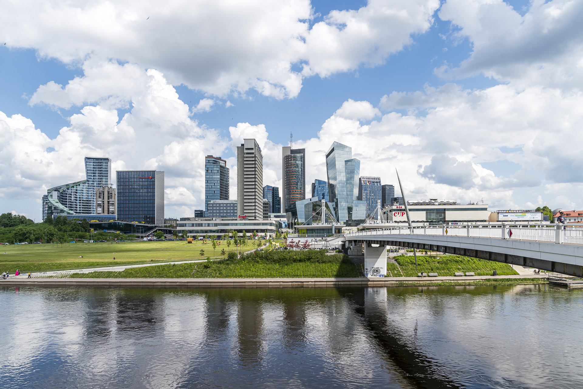 Modern skyline of Vilnius with high-rises beyond the Neris River