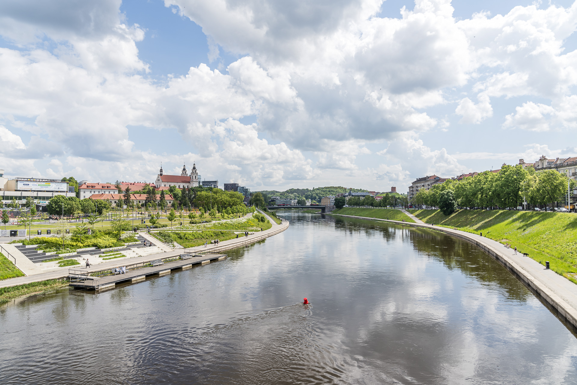 Green Neris riverbank in Vilnius