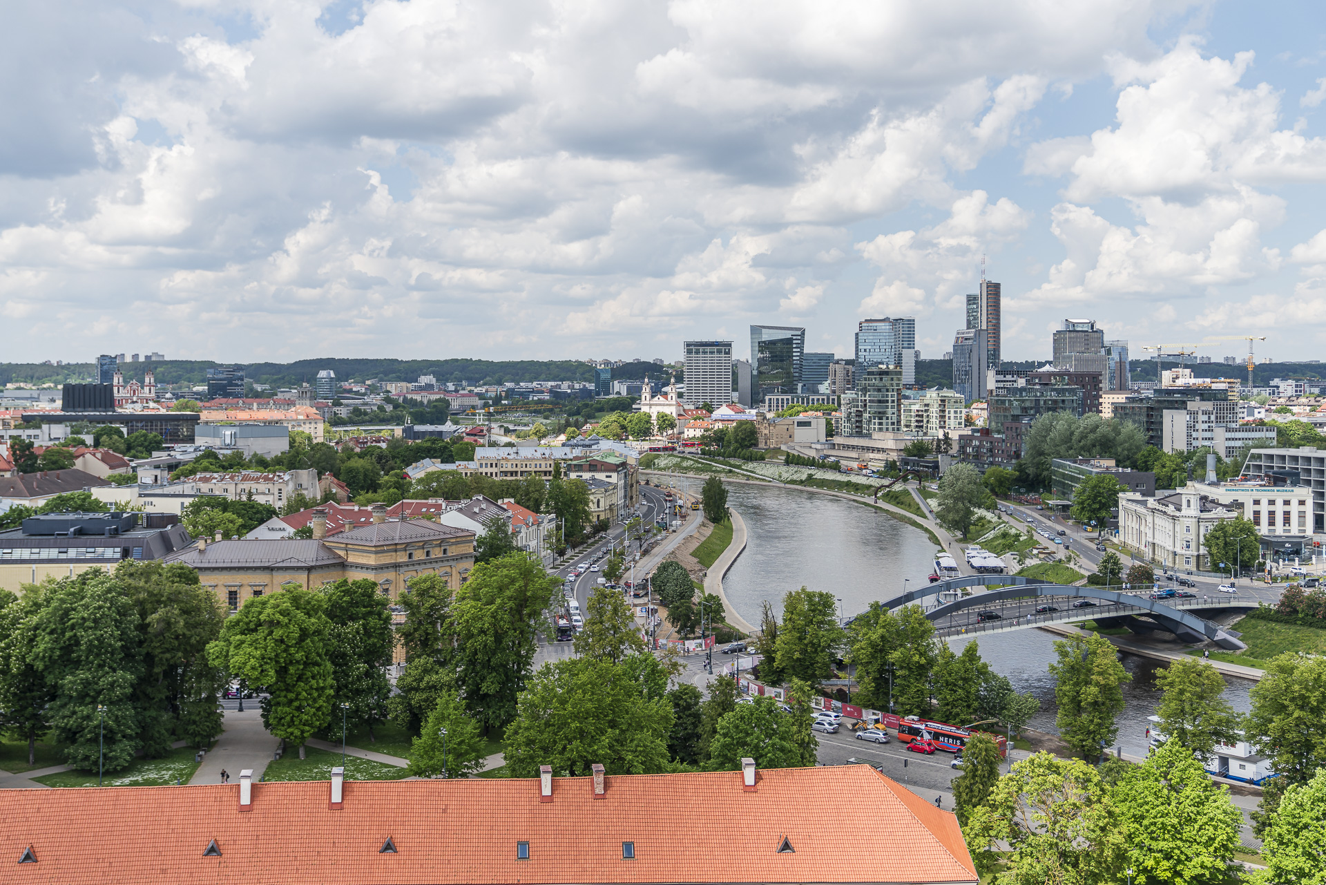 Panorama from Gediminas Tower over the red roofs of Vilnius