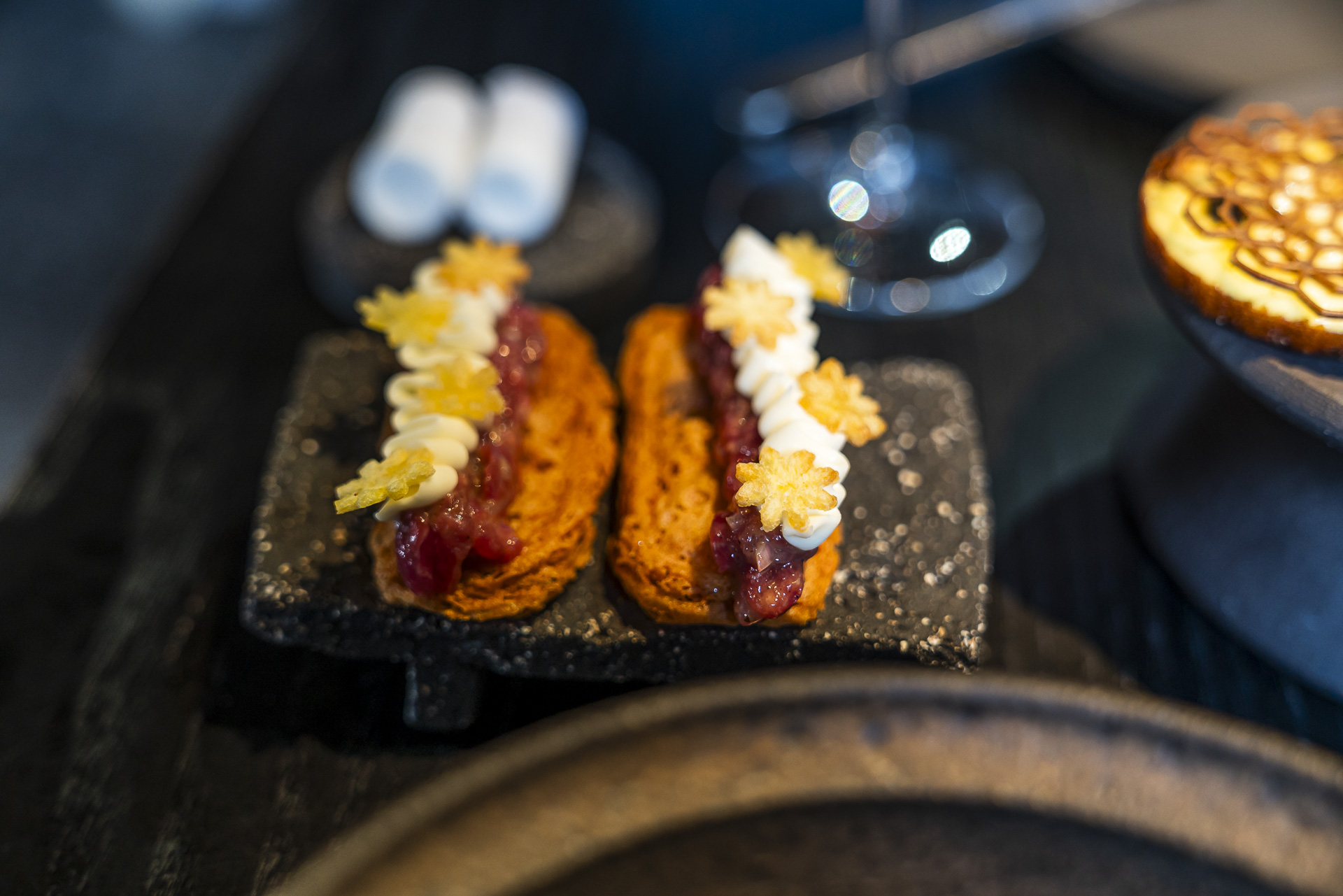 Opening appetizers at the restaurant Dziaugsmas in Vilnius