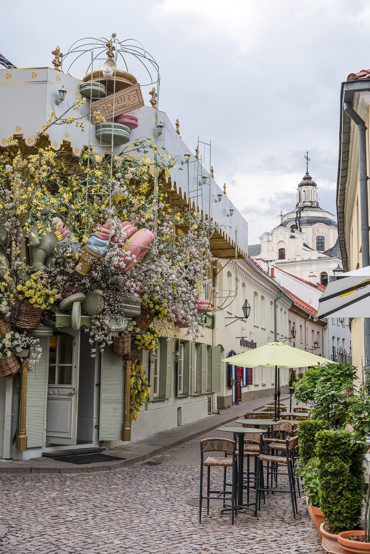 Old Town alley in Vilnius with cobblestones