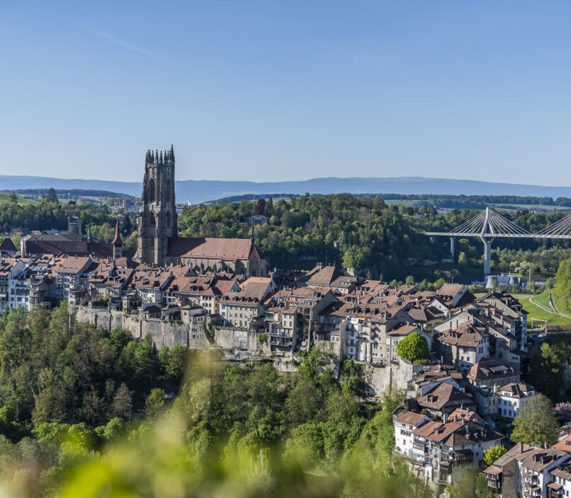 Vue de la vieille ville de Fribourg avec sa cathédrale